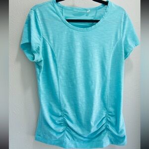 Athleta Blue Ruched Short Sleeve Athletic T-Shirt